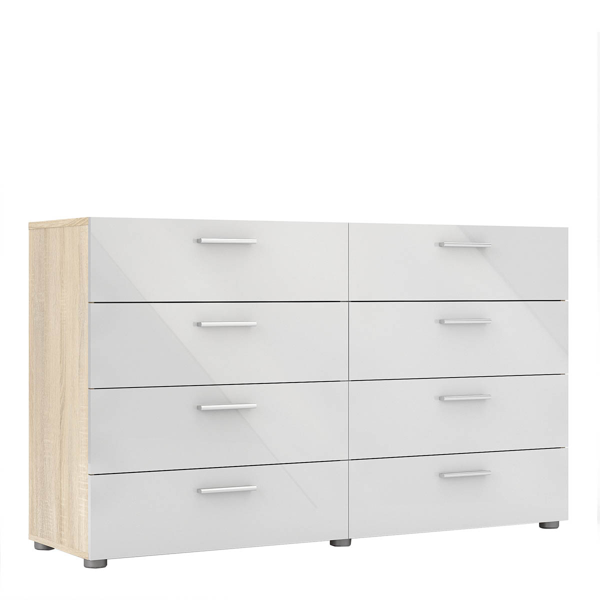 Pepe Wide Chest of 8 Drawers (4+4) Oak with White High Gloss